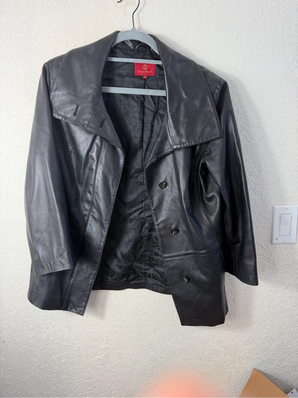 Cole Haan Black Lambskin Leather Jacket Sz M
